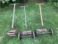 2 PRIMITIVE PUSH MOWERS & CULTIVATOR