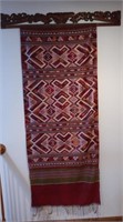 Tapestry from Indonseia w/Decorative Wooden Hanger