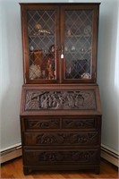 HEAVILY CARVED SLANT FRONT ORIENTAL DESK WITH TOP