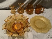 3 Amber Crackled Glass Pieces & 3 Amber Pieces