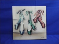 Signed Framed Ballerina Shoes On Canvas 15" X 15"