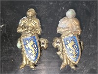 Pair of Brass Decorative Soldiers w Shields