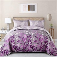 3 Piece Purple Floral Bedding Set, King