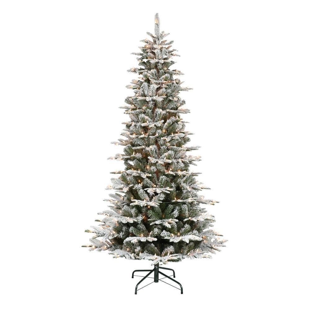 6.5 ft. Pre-Lit Slim Flocked Aspen Fir with Lights