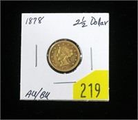 1878 $2.50 Gold Liberty Quarter Eagle, AU/BU