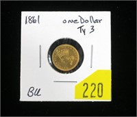 1861 $1 Gold Indian Head, BU