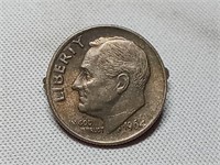OF) 1964 silver Roosevelt dime made into a pin