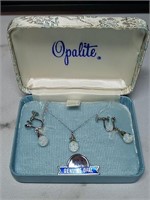 OF)Genuine opal sterling silver necklace & earring