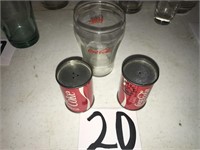 Coca-Cola Small Glass & Salt & Pepper Cans