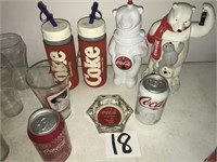 Coca-Cola Drink Bottles, Ash Tray, Cans