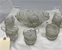 Glass punch bowl and 12 cups