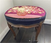 Embroidered Antique Needlework Stool