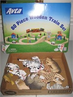 80 Pc Wood Train Set & 12 Wood Animals