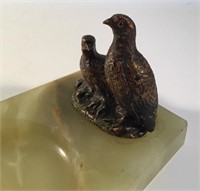 AUSTRIAN COLD PAINTED BRONZE ONYX ASHTRAY HENS