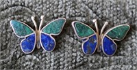 Sterling Lapis & Turquoise Butterfly Earrings