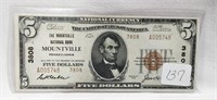 $5 National Currency Mountville National Bank T.2