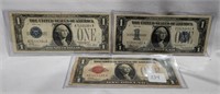 $1 U.S.N. Series 1928 VG; (2) $1 “Funny Backs” F