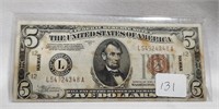 $5 Hawaii Silver Certificate VF-Stains
