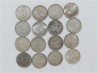 SIXTEEN 1968 CANADIAN 25 CENT COINS