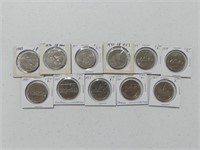 ELEVEN 1969 - 1985 CANADIAN DOLLAR COINS