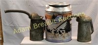 2 galvanized oil cans, decorative milk can &