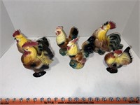 Six pieces of Ceramic chicken decor