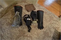 GAS MASK, CANTEEN, RUBBER GLOVES