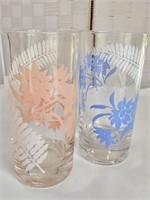 Mid Century Drinking Glasses Pastel Floral Pattern