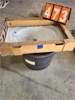 NEW VANITY SINK & BUCKET OF MISC. GARAGE RELATED