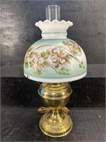 BRADLEY AND HUBBARD BRASS LAMP WITH DECORATED