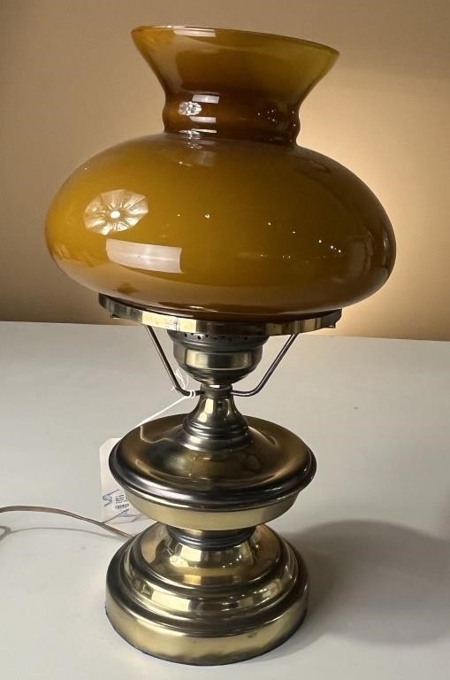 Brass Base Amber Glass Student 3 Way Lamp