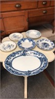 Assorted flow blue dishes