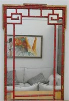 Quality Red faux bamboo framed mirror