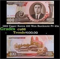 1992 Upper Korea 100 Won Banknote P# 43a Grades Ge