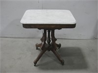 Antique Victorian Walnut Marble Top Side Table See