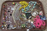Tray of costume and vintage jewelry includes