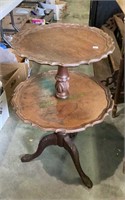 Vintage two tiered mahogany table with piecrust