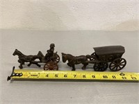 2 Vintage Cast Iron Wagons W/Horses