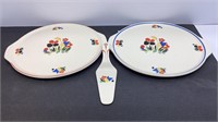 2 Universal  Pottery  Cake Plates and Server