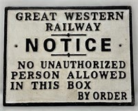Great Western Railway Cast Iron Sign