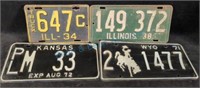 Vintage license plates Illinois Kansas Wyoming