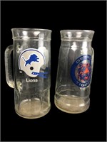 Vtg Detroit Lions and Tigers Beer Mugs