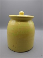 Handmade yellow stoneware crockery cookie jar