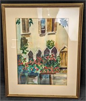 Framed Original Watercolor On Paper Villa