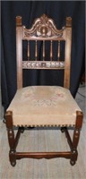antique carved walnut dinning chair w/ tapestry
