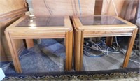 Pair of beveled glass top end tables, 21" sq. x 19