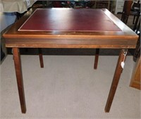 Vintage wooden folding card table w/ leather