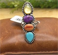 Size 9 Elongated Sterling Silver Multi Stone Ring