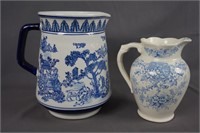 English Blue on White Porcelain Pitchers