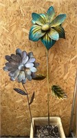 Pair of Tall Metal Flower Stakes Yard Art